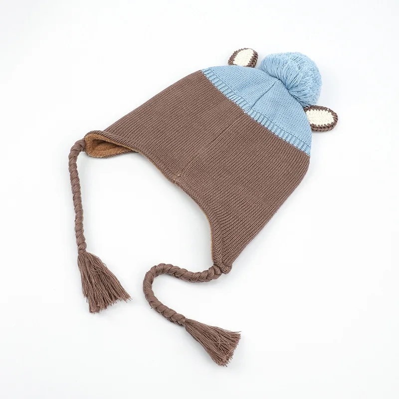 Winter Earflap Hat Kid Boy Girl Knit Beanie Autumn Bear Animal Cotton Warm Skiing Pompom Fleece Outdoor Accessory Toddler Baby (5)