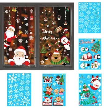 

2021 Merry Christmas Stickers Santa Claus Deer Xmas Tree Snowflake Wall Window Stickers Ornaments New Year Decor 25X35CM