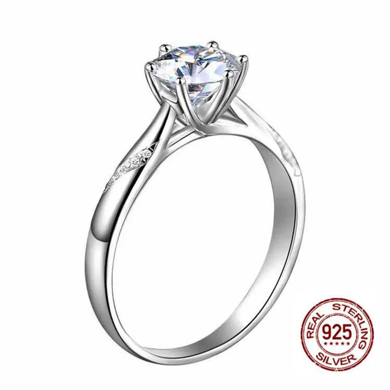 Потрясающе! 1.0ct 6 5 мм огненный Цвет свадебное кольцо чистого серебра обручальные