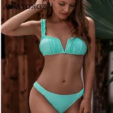 Sexy Bikinis Women Swimsuit Gradient Color Deep V-Neck Swimwear Ruffle Bands Push Up Waist Bathing Suit Thong Biquini 2020 Mujer Sexy Bikinis Women Swimsuit Gradient Color Deep V-Neck Swimwear Ruffle Bands Push Up Waist Bathing Suit Thong Biquini 2020 Mujer