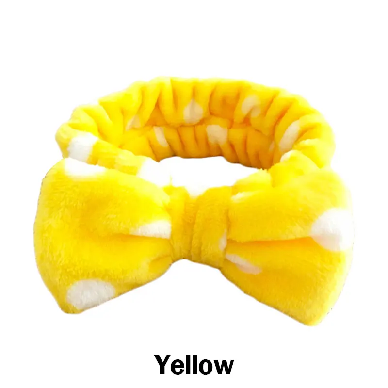 Lovely Newly Band Big Soft Bowknot Band Shower Makeup Headband Wash Elastic Dot Hair New Good Elasticity Comfortable Hair Tools - Цвет: Yellow dots
