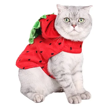 

Strawberry Pattern Pet Halloween Costume Festival Party Adjustable Soft Cat Coat Household Funny Pets Cats Clothes