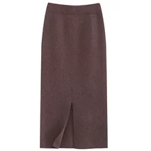 Зимняя утепленная шерстяная юбка средней длины с разрезом, теплая кашемировая облегающая трикотажная юбка до середины икры, 2 длины, 4 цвета