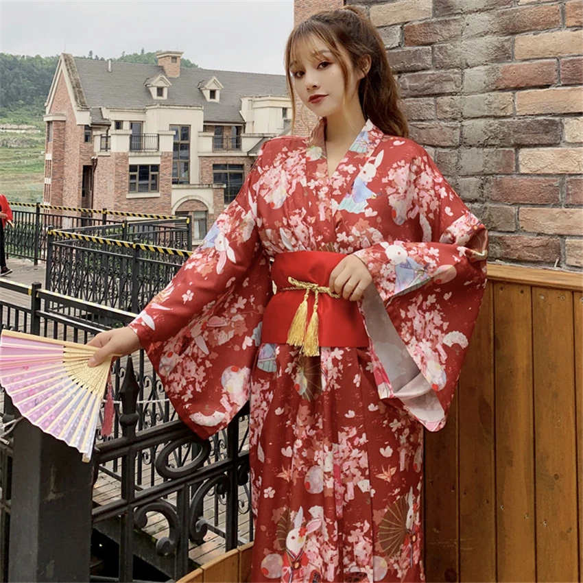 Японская одежда кимоно традиционная одежда юката Haori мультфильм фестиваль Сакура азиатская одежда танцевальный костюм женский для косплея