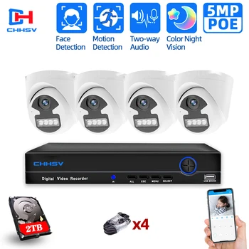 

H.265 4CH 5MP POE NVR Kit CCTV Camera Security System Kit Two-way Audio Video Surveillance Set HD IP Monitoring Camera System