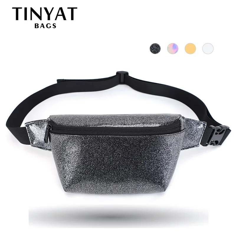 

TINYAT Laser women waist bags clear jelly travel belt bags pouch for phone money Holographic women bags