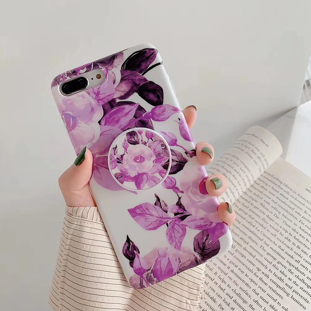LOVECOM Ретро цветок лист стрейч держатель чехол для телефона для iPhone 11 Pro Max XR XS Max 7 8 6 Plus чехол мягкий IMD Телефон задняя крышка - Цвет: s((With Kickstand)