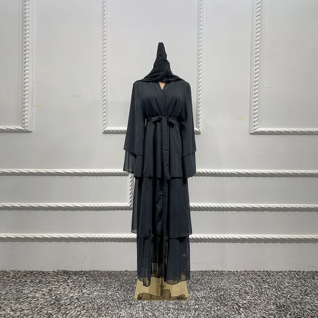 Ramadan Eid Mubarak Chiffon Open Abaya Kimono Dubai Turkey Islam Kaftan Muslim Dress Clothes Abayas