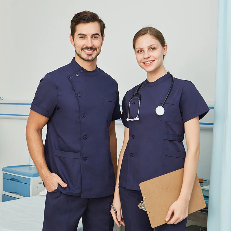 

Clearance Scrubs Nursing Uniforms For Women Men Set Top and Pant White Navy Blue Poplin Thin Fabric Petite Tall OR Workwear