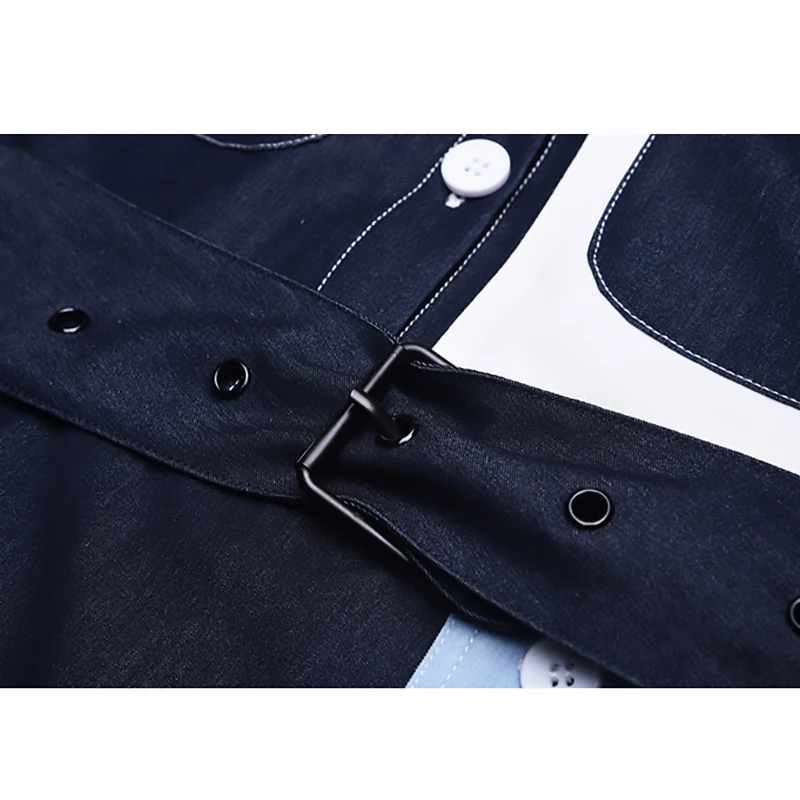 New Spring Summer Lapel Long Sleeve Hit Color Denim Split Joint Loose Irregular Shirt Dress Women Fashion Tide E549