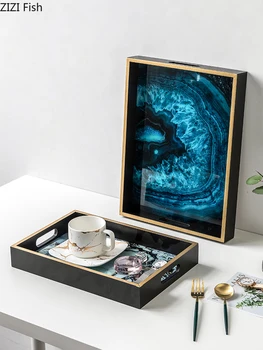 

Fantasy Pattern Storage Trays Marble Texture Acrylic Decorative Plates Dessert Tray Jewelry Necklace Dresser Display Plate