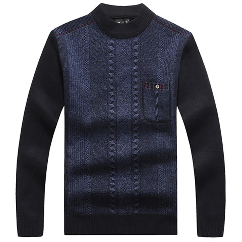 Men Sweater 2019 Autumn Winter New Plus velvet Sweater Men fashion Casual Striped O-neck pullover Pull Men Warm bottoming