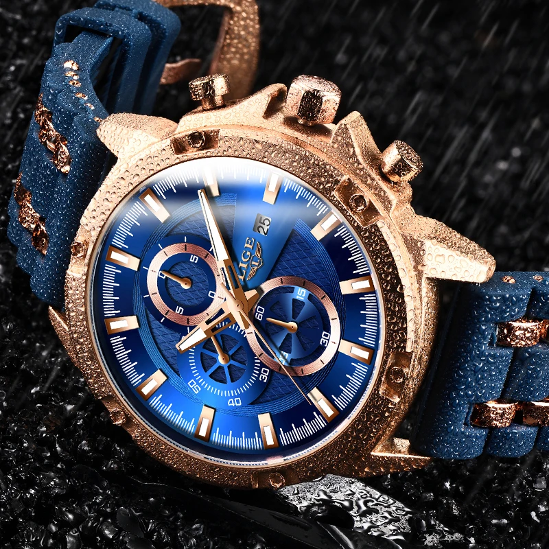 Мужские водонепроницаемые кварцевые часы с силиконовым ремешком в стиле