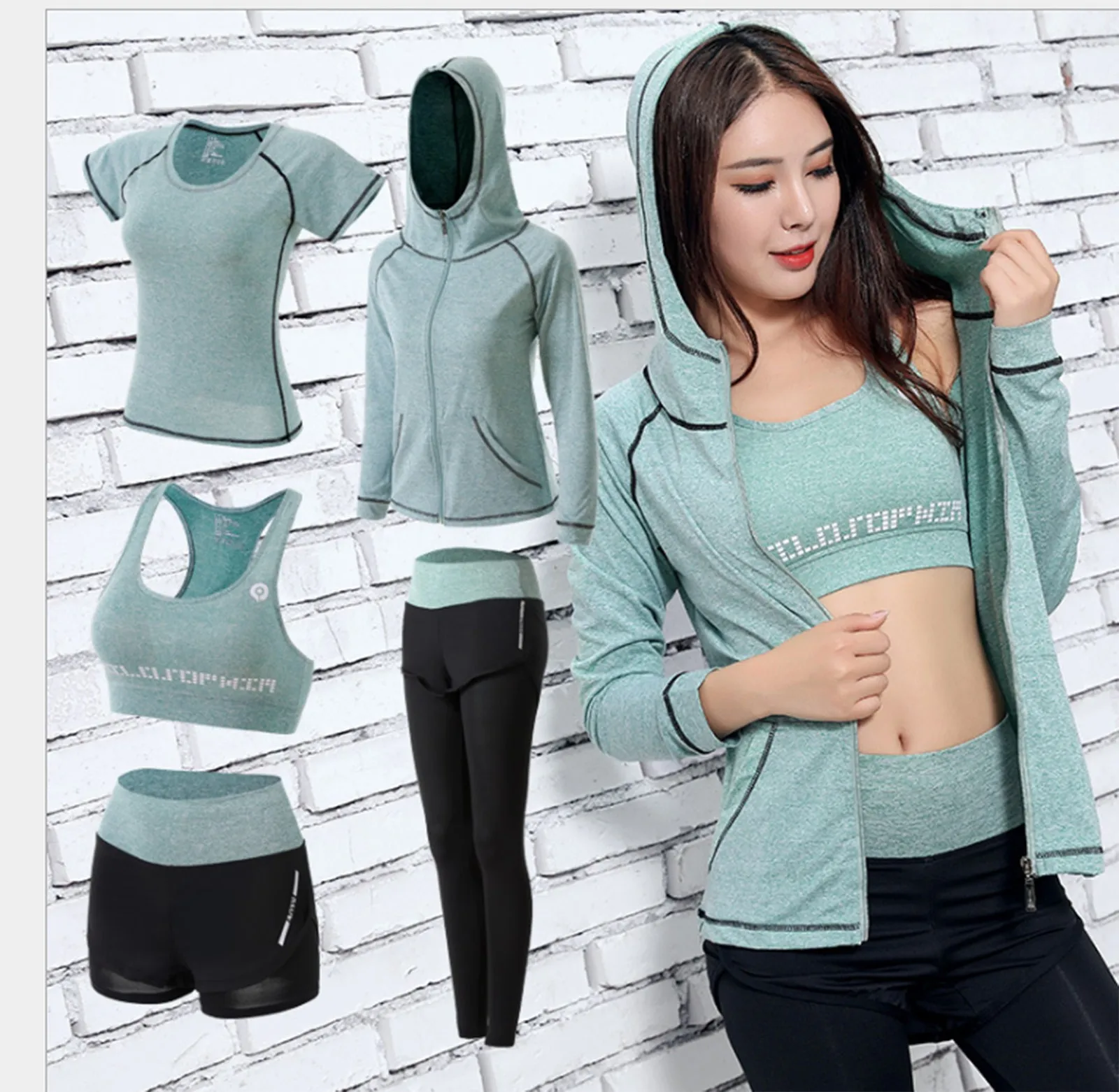 2021 Short Sets for 5PCS Yoga Clothing Suit Set Tracksuit shorts sets Running Gym Winter Fitness Clothing Womens шорты женский 1