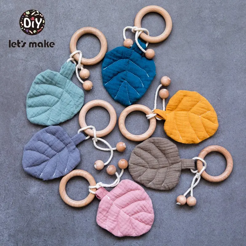 

Let's Make Baby Rattles For Newborns 5Pcs Leaves Cotton Wooden Ring Musical Mobile For Crib Toys For Children Baby Bed Bell