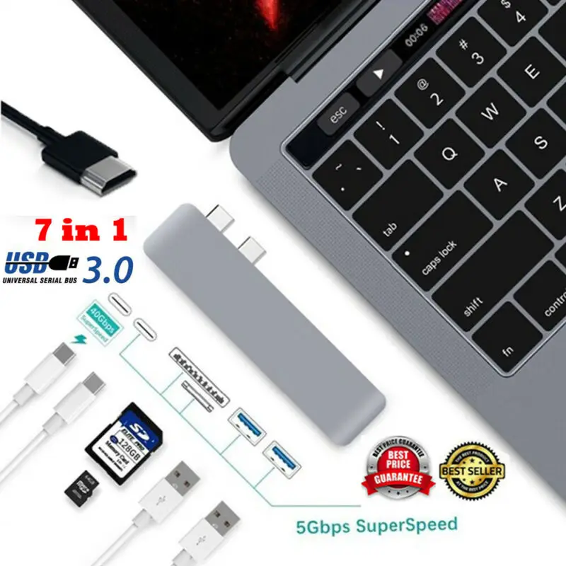 7 в 1 type C USB C концентратор двойной адаптер 3,1 порт кард-ридер 4K HDMI для MacBook Pro