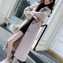 Шерстяные одежда; пальто Для женщин Длинные осень-зима Корейская версия популярного утепленное однобортное шерстяное пальто Для женщин