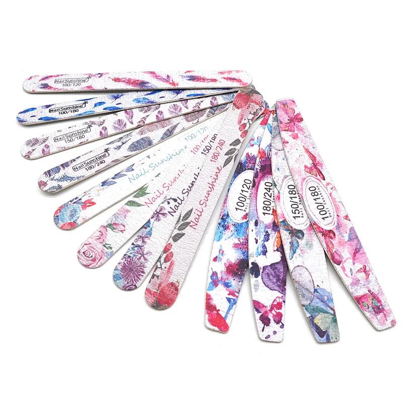 10 Pcs Printed Flower Wood Nail Files 100/120/150/180/240 Wooden Sanding Buffer Block Gel Polishing Nails Files Accessories Tool
