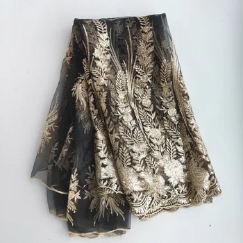 

Black Sequin French Net Tulle Lace Fabric For Wedding Party Dress 2020 High quality African Emboridered Mesh Lace Fabric