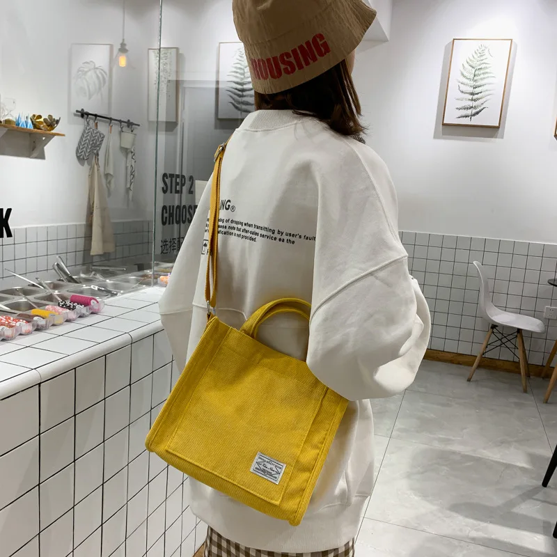 

Corduroy Canvas Bag Women's 2019 Autumn And Winter New Style WOMEN'S Bag Simple Western Style Corduroy Hand Large Capacity Shoul