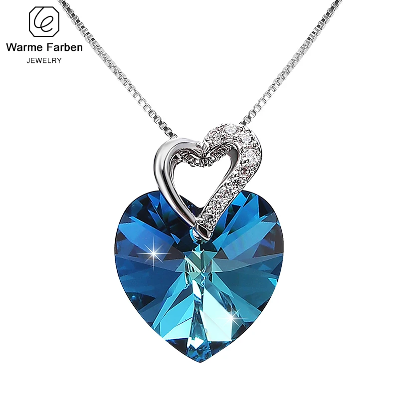 Женское Ожерелье Warme Farben с кристаллами Swarovski, хорошее ювелирное изделие, ожерелье с подвеской в виде голубого сердца, подарок на день Святого Валентина