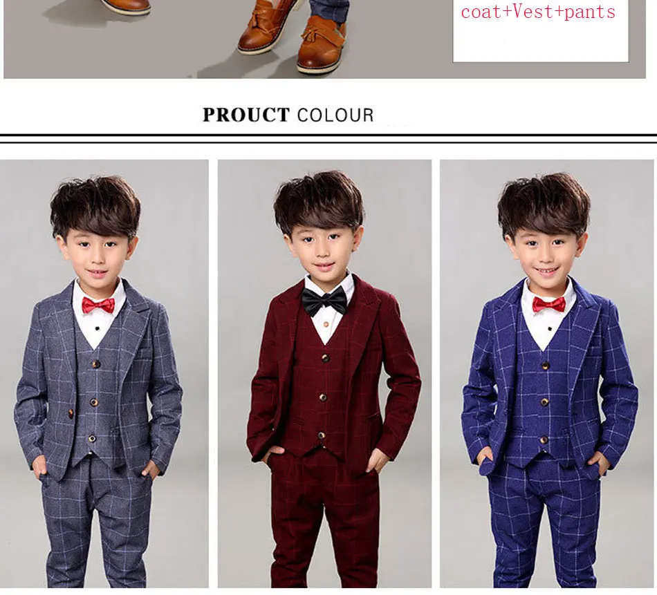 Весенний костюм для мальчиков детский маленький костюм платье для мальчиков Свадебный костюм из трех предметов(пиджак+ жилет+ штаны), деловой костюм для мальчиков