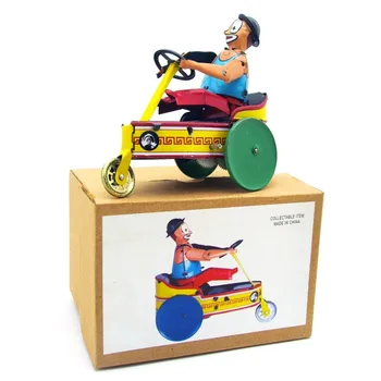 

[Funny] Adult Collection Retro Wind up toy Metal Tin tricycle clown car driver Clockwork toy figure model vintage toy kids gift