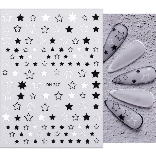 Black White Star 3D Nail Art Sticker Y2K Star Self-Adhesive Slider Letters  Nail Art Decorations Decals Manicure Accessories nail - AliExpress