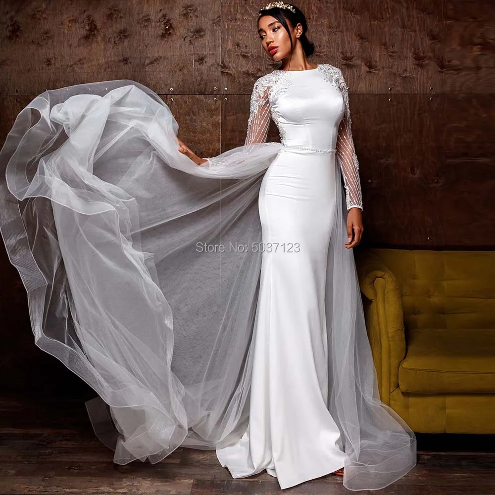 Corte Sirena Vestido Novia Sirena HEULORIA Manga Larga, Cuentas