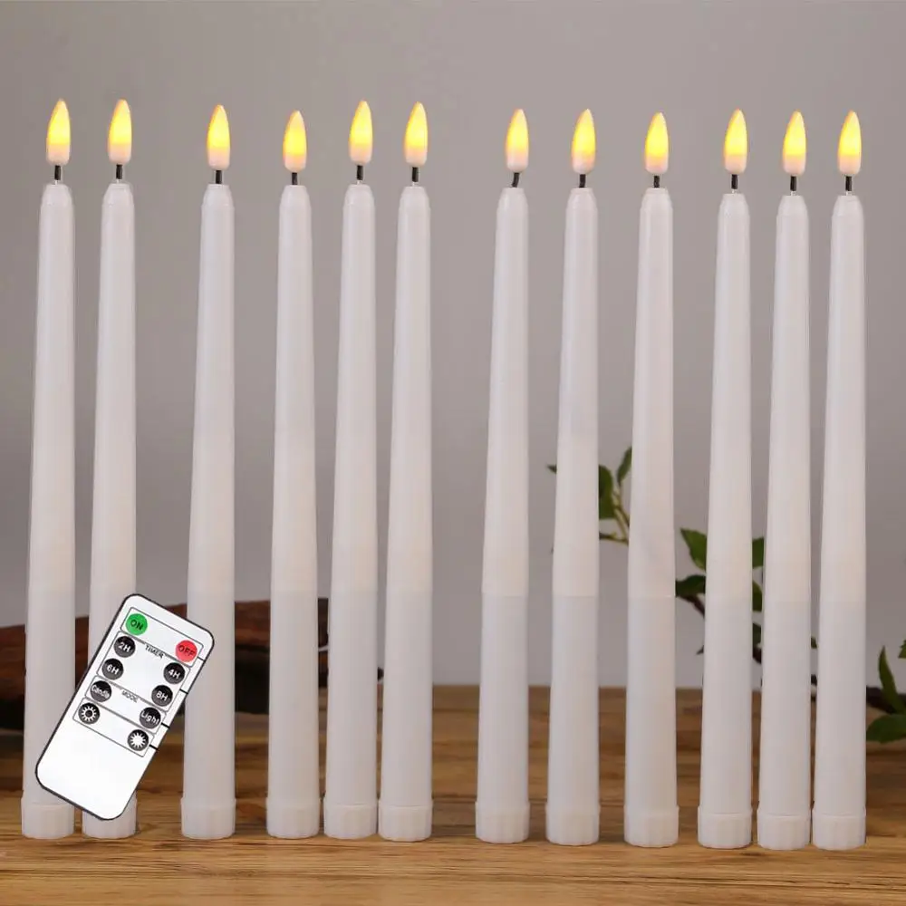 6 Pieces Remote Control LED Electronic Taper Candles With Black WickTimer Flameless LED Candles For Wedding Birthday Holiday