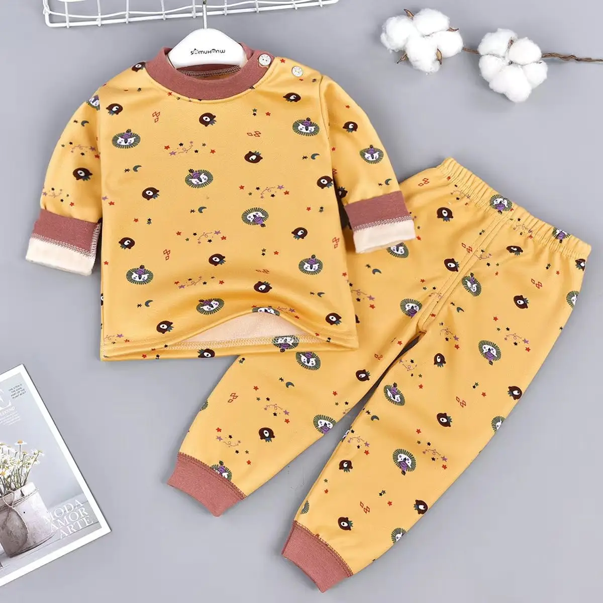 sleepwear for boy Kids Pajamas Sets Baby Boys Girls Velvet Warm Long T-shirt+Pants Pyjamas Cartoon Children Clothing Autumn Winter Sleepwear Suit children's robe and slipper set Sleepwear & Robes