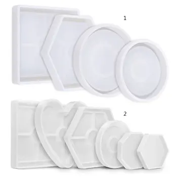 

4/6Pcs Crystal Epoxy Resin Mold Hexagon Round Coaster Casting Silicone Mould Handmade DIY Crafts Jewelry Making Tool