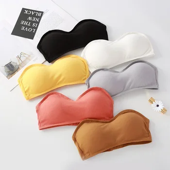 

Pure Color Tube Top Gathered With Chest Pad Without Steel Ring Wrapped Chest Strapless Dress Tube Top