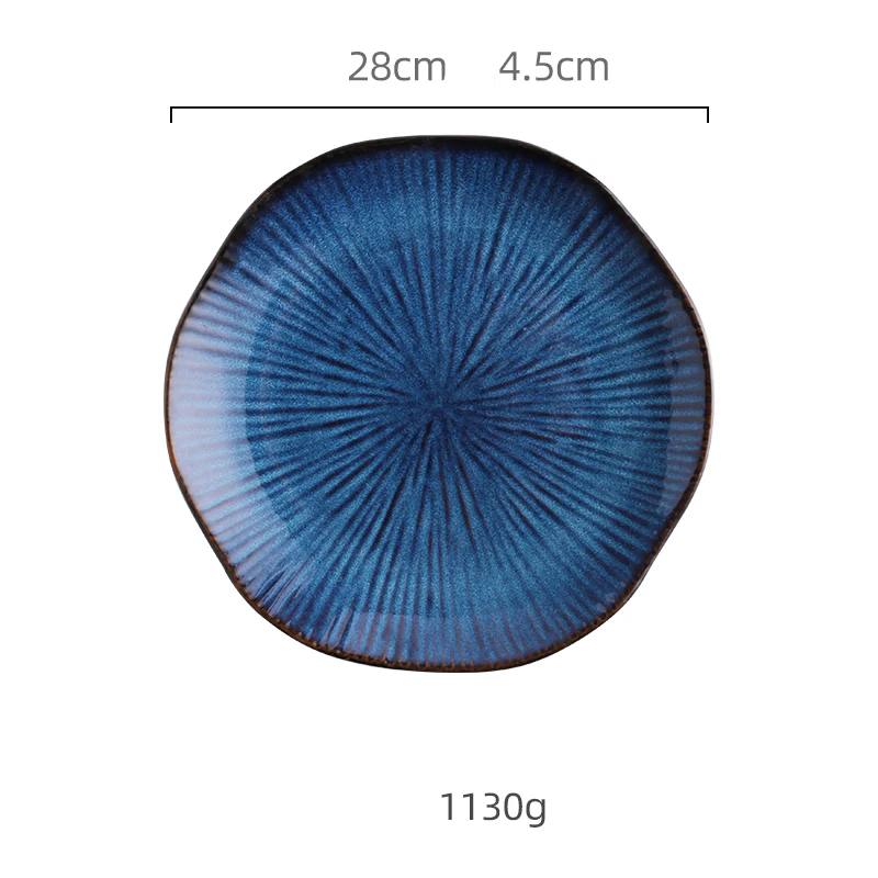 Antowallнордическая клиновая глазурь синего цвета керамическая посуда домашняя плоская тарелка глубокое блюдо для стейка обеденная тарелка для завтрака с большим бантом - Цвет: 11inch Flower Plate