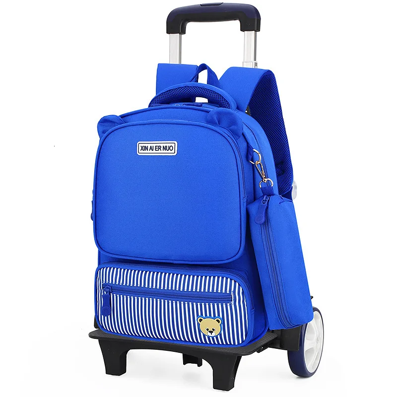 2 trolley sky blue Детские школьные сумки на колесиках для мальчиков и девочек; водонепроницаемые Рюкзаки; детские сумки для книг; рюкзаки для начальной школы; bolsa infantil - Цвет: 2 trolley sky blue