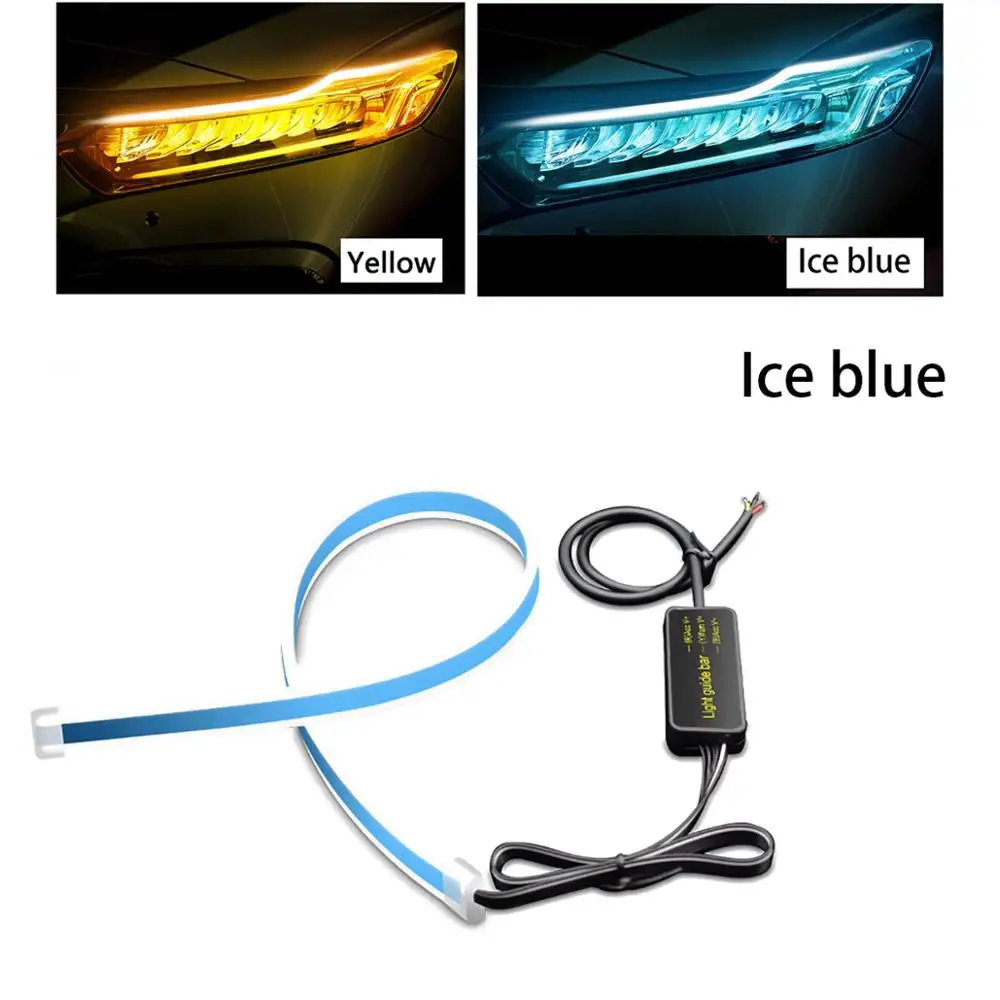 2X ультратонкая Автомобильная DRL светодиодная лента, дневной ходовой светильник, автомобильная Поворотная сигнальная направляющая лента, головной светильник в сборе, DRL полоса - Цвет: Ice blue-Yellow