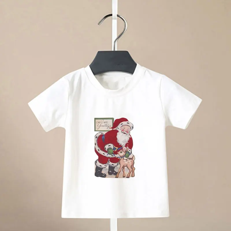 Kawaii/Новинка; Рождественская рубашка для девочек забавная футболка для мальчиков с изображением снеговика, лося, напитка, пива модная детская футболка Повседневная Милая футболка с короткими рукавами - Цвет: 4624