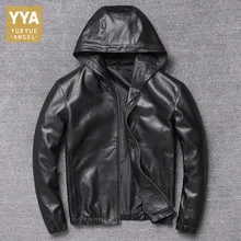 Модная мужская повседневная куртка с капюшоном, ветровка из настоящей овчины, приталенная куртка размера плюс 4XL, осенняя мужская куртка из натуральной кожи