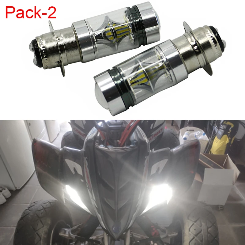 2PCS LED Super White 100W Head light Headlights Bulbs LAMP For Yamaha GRIZZLY 660 400 450 350