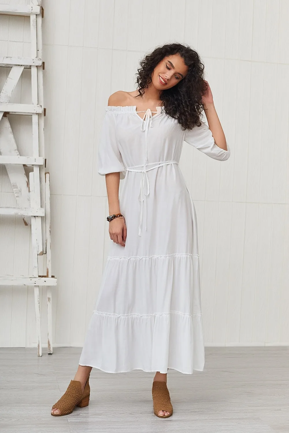 Suzhan Women Summer Bohemian Tunic Floral Party Beach Long Maxi Dress Sundress Sleeveless Spaghetti Strap Long Dress