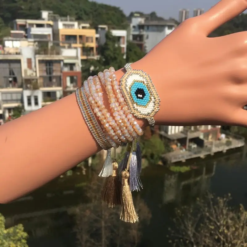 Бисер ручной работы, Evil Eye губы браслет, женская бижутерия ткацкий станок, ювелирные изделия