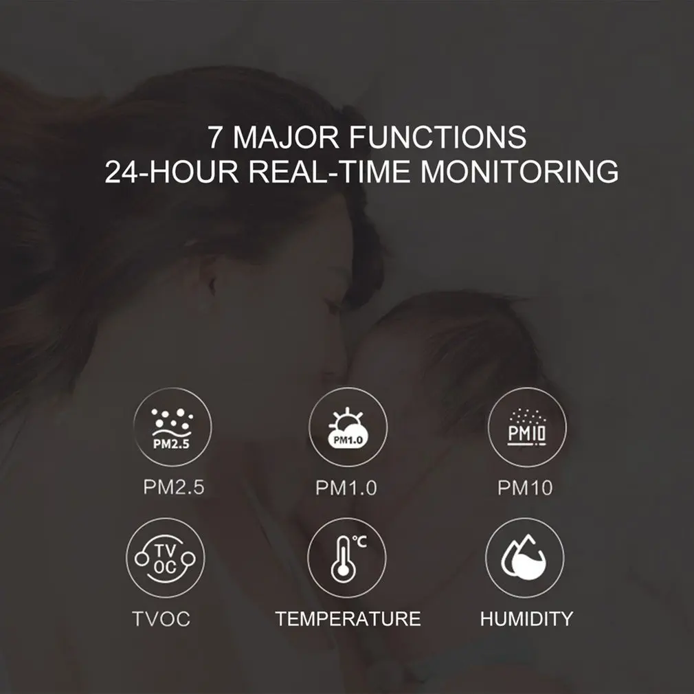 PM2.5/PM10/PM1.0/TVOC/CO2 тестер AQI анализатор качества воздуха детектор температуры и влажности монитор домашний счетчик смога w/Будильник