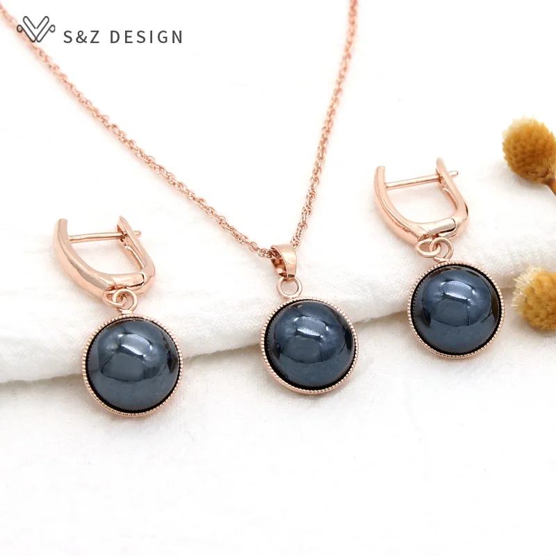 S&Z DESIGN Fashion Colorful Imitation Pearl Dangle Earrings Pendant Necklace Jewelry Sets For Women Wedding Party