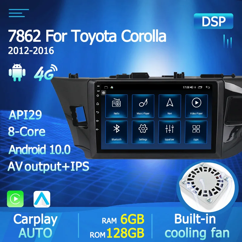 2 Din Car Radio Player Android 10 For Toyota Corolla 2012-2016 IPS Screen RDS GPS Navigation 128G HD Multimedia BT | Автомобили и