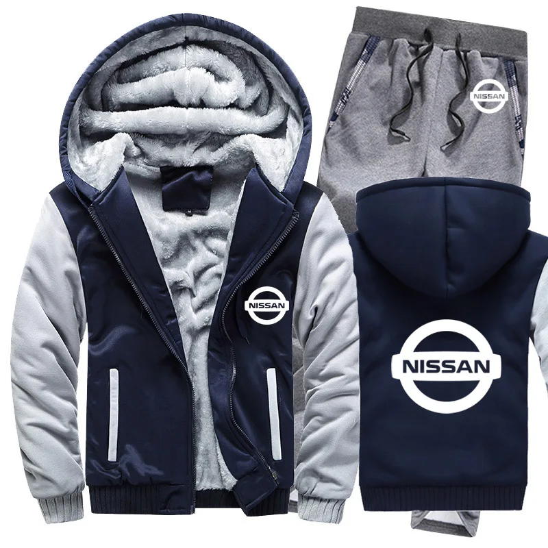 Толстовки для мужчин с логотипом автомобиля Nissan, мужские толстовки с капюшоном, костюм зимний толстый теплый флис, хлопковый спортивный костюм на молнии, мужская куртка+ штаны, комплекты из 2 предметов - Цвет: 806