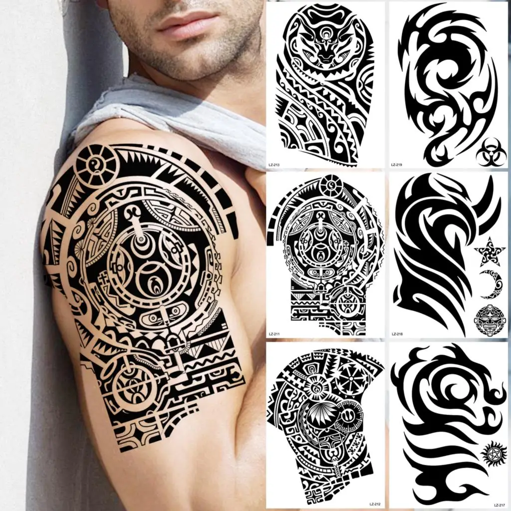 Black Armband Totem Temporary Tattoos For Men Boys Maori Star Waterproof Fake Tattoo Sticker Arm Thigh Water Transfer Tatoos Temporary Tattoos Aliexpress