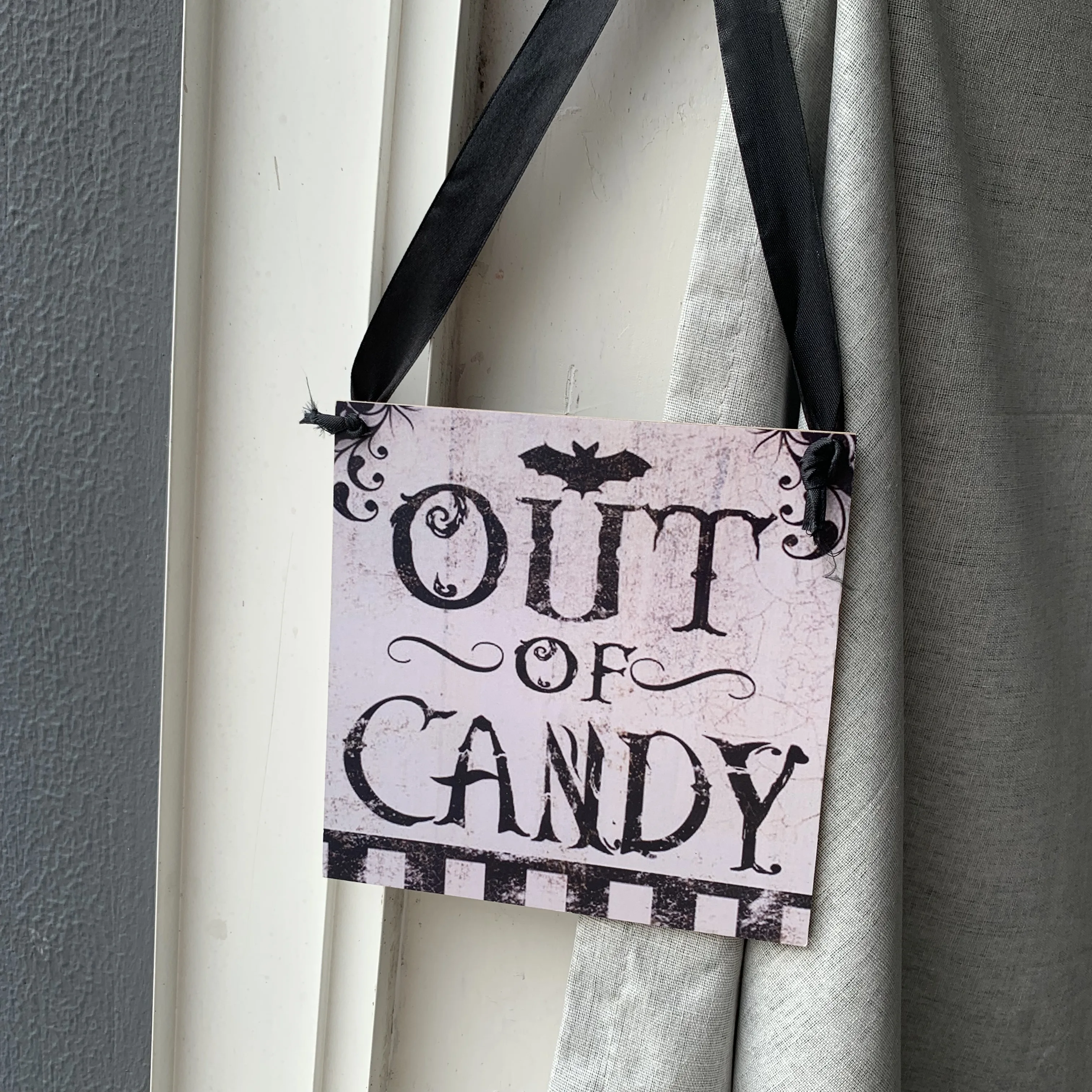 Halloween Store Room Sign Decoration Halloween Supplies Sign Out Of Candy Ribbon Hanging Rope Square Convenient Wooden Listing