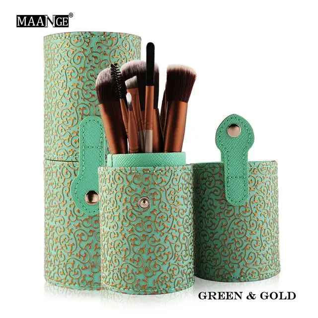 Green gold 12 шт., набор профессиональных косметических кистей для макияжа Beatuy power, кисти для макияжа, набор инструментов, держатель, чехол, чашка, подарок - Handle Color: Green gold