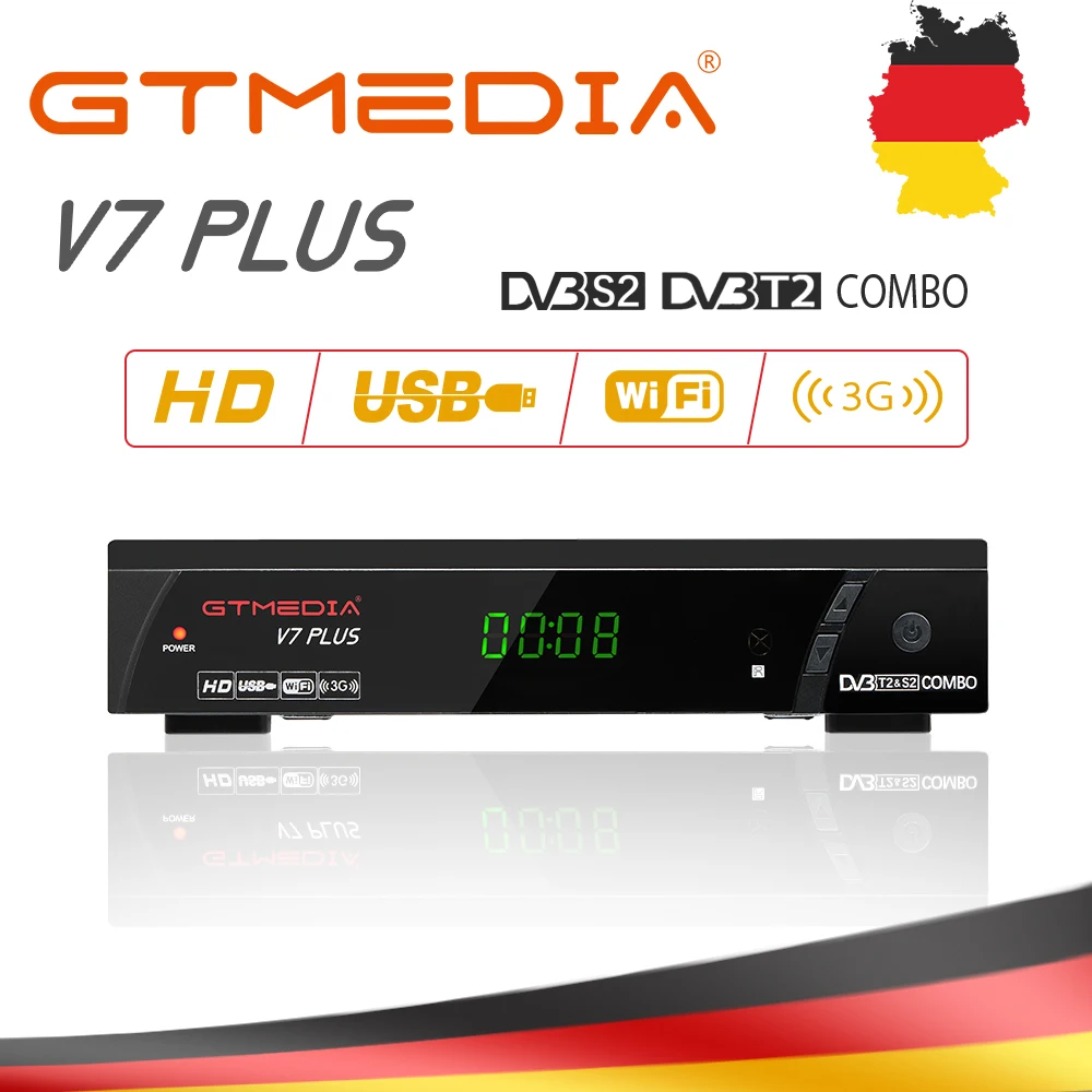 GTMEDIA V7 Plus цифровая приставка ТВ-тюнер DVB-T2 DVB-S2 Combo H.265 приемное устройство спутниковый приемник BissVu Youtube USB Wifi cccam