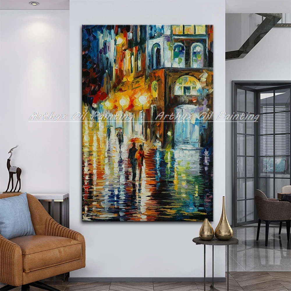 Ручная роспись палитра нож улицы пейзаж Масляные картины на холсте Современный